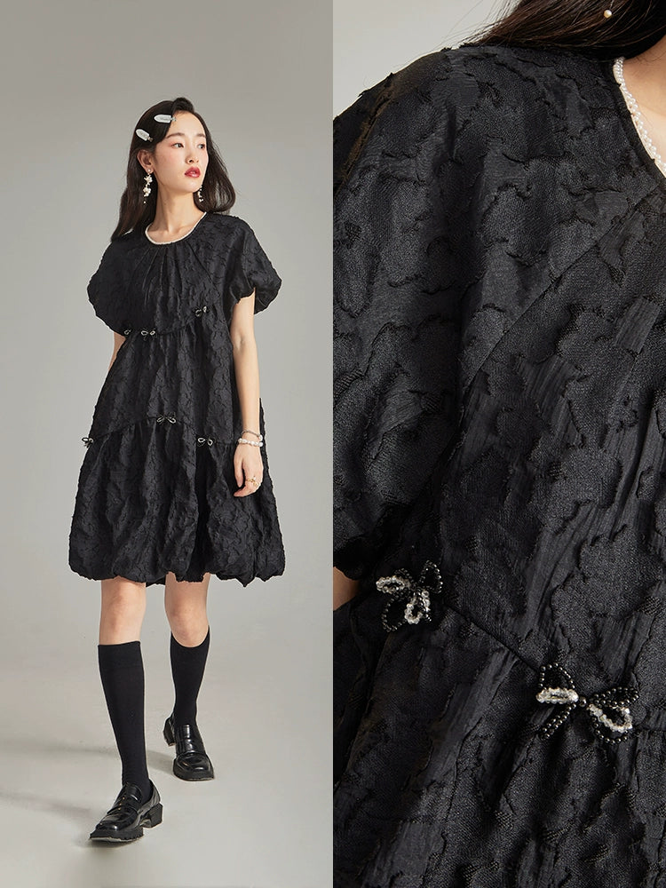 Original design by Ear UARE Sweet Cool Elegant Girl Vintage Dark Bubble Sleeves Open Back Strap Dress