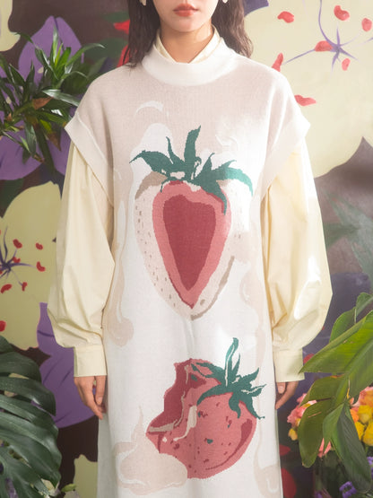 Crème Strawberry: Robe rond du cou tricoté