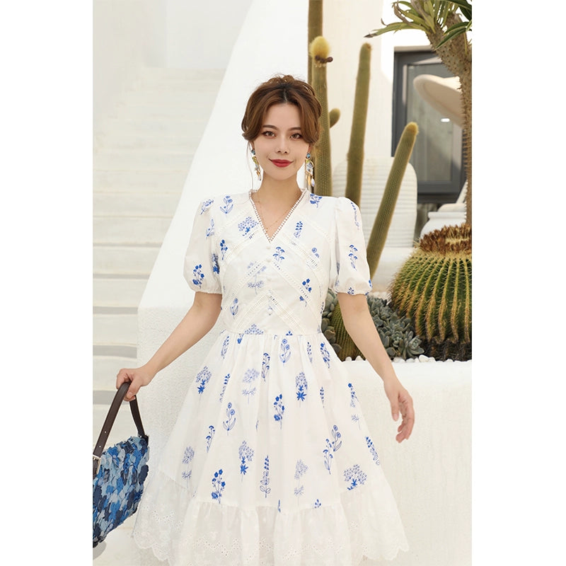 Clear Breeze Cotton Lace Splice Dress