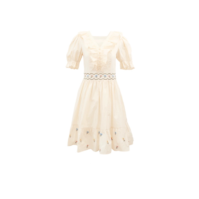 Summer Cotton Embroidery V-Neck Dress