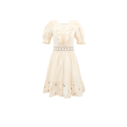 Summer Cotton Embroidery V-Neck Dress