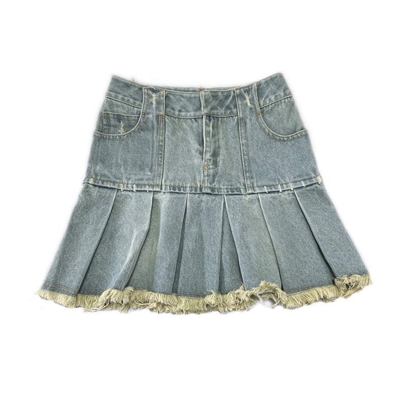 Light Blue Fleece Denim Skirt