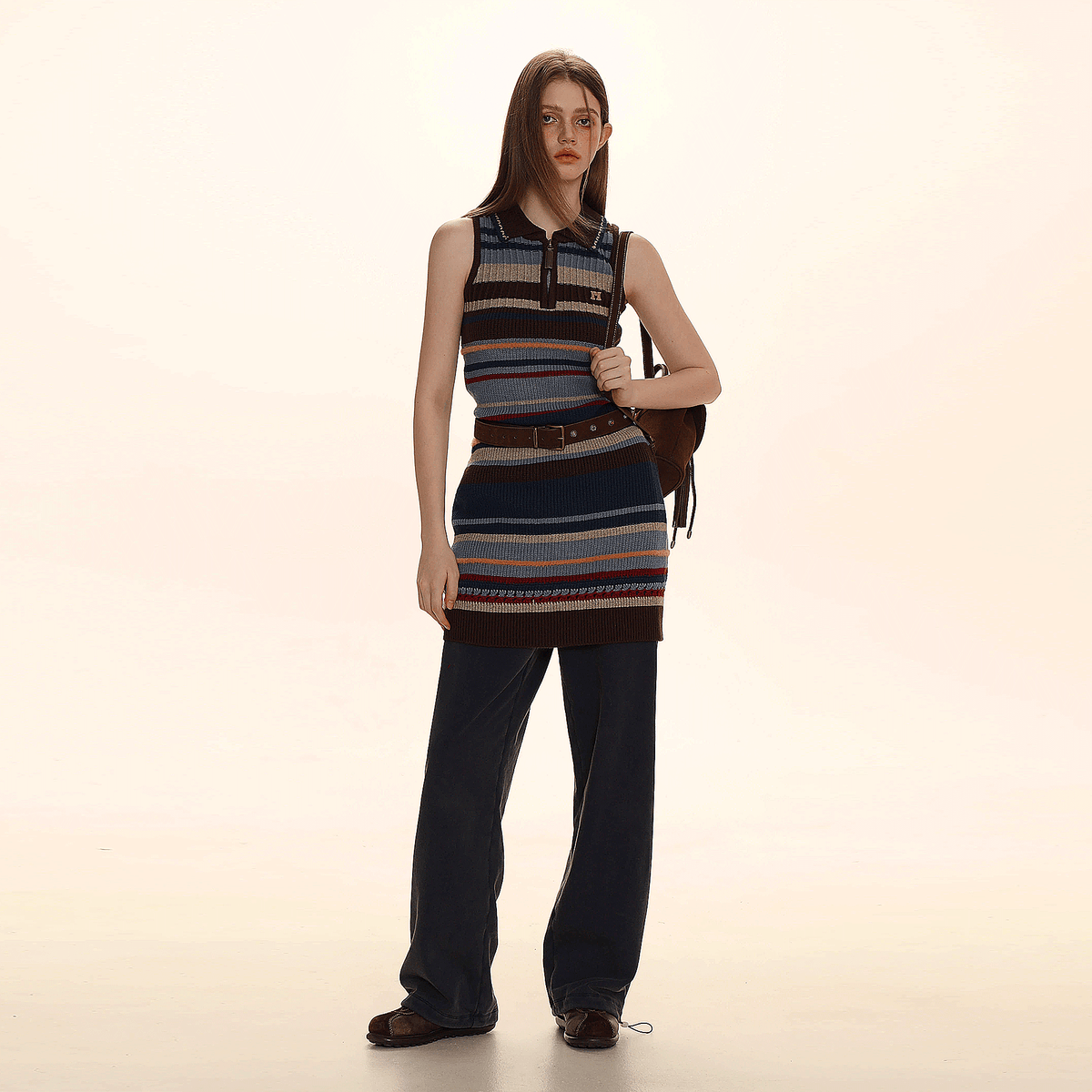 Satin Waistband Pleated Pants Skirt