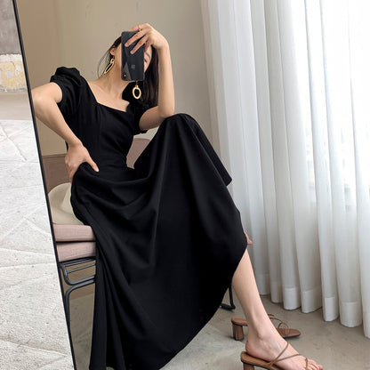 Black Retro Square Neck Dress