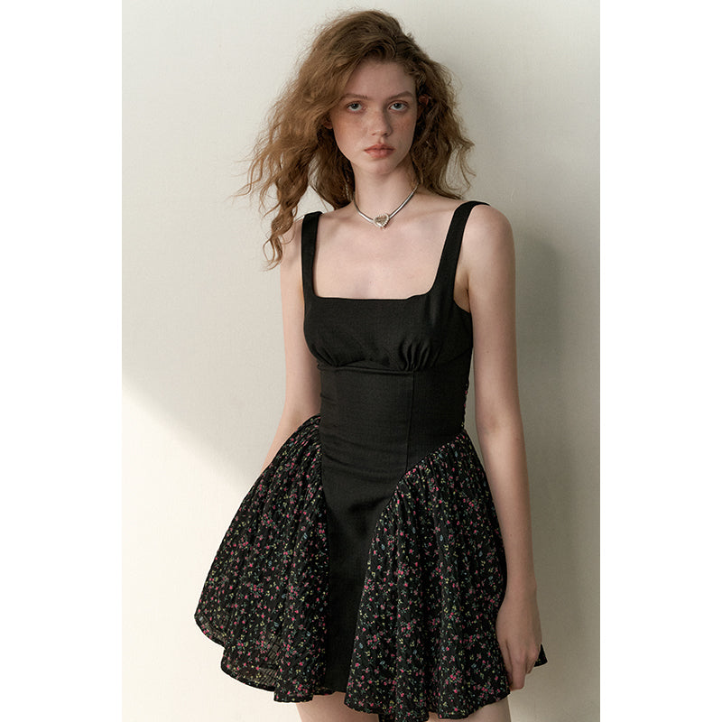 Fragmented Flower Bow Tie Strap Dress