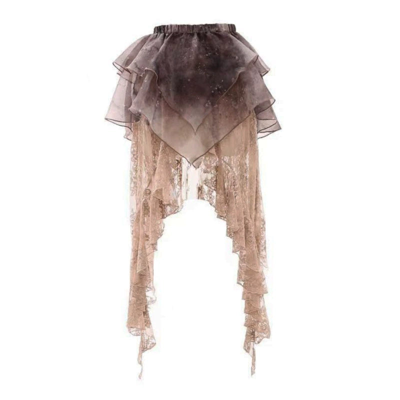 Dark Leaf Dusk Tie-Dyed Lace Split Skirt