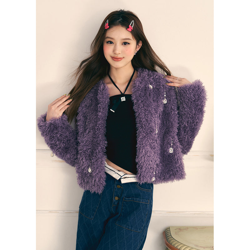 Rhinestone Cotton Fur Coat