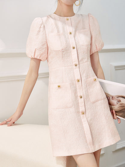 Pink Bubble Sleeve French Dress