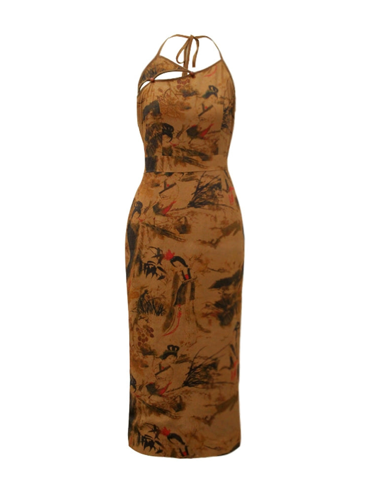 Vintage Qipao Dress: Summer's Hanging Neck Elegance