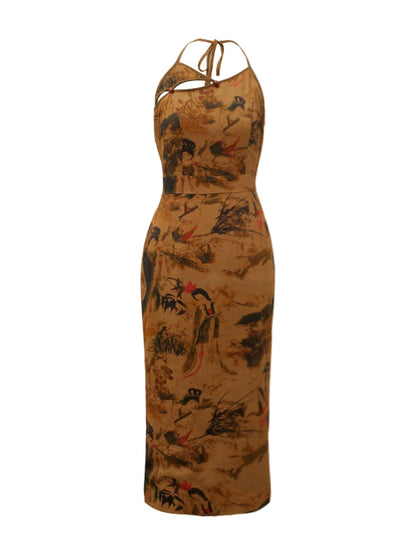 Vintage Qipao Dress: Summer's Hanging Neck Elegance
