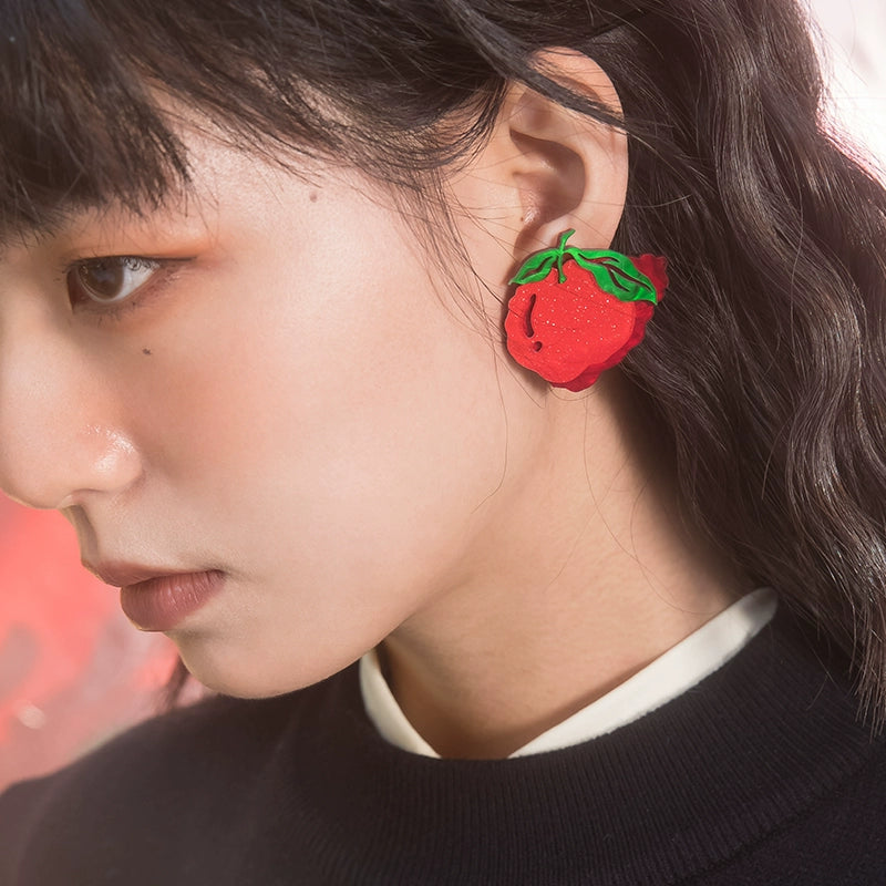 Apple Pattern Asymmetric Acrylic Earrings