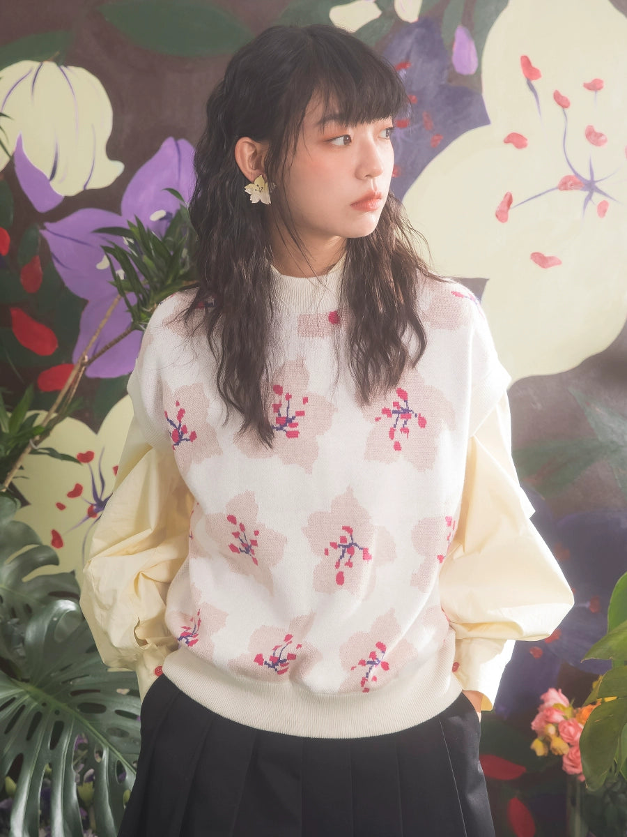 Sakura Jacquard: Loose Shoulder Vest Top