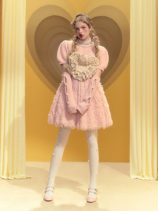 Pink Tweed Layered Pearl Suspended Dress