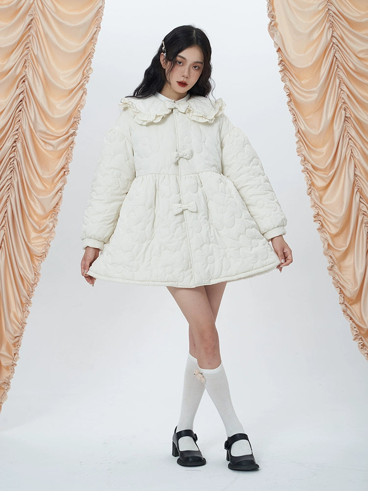 Cream Floral Bow Cotton Coat