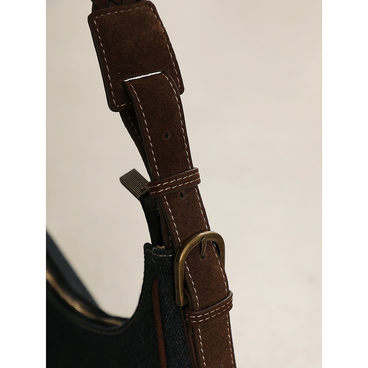 Twill Denim Patchwork Shoulder Bag