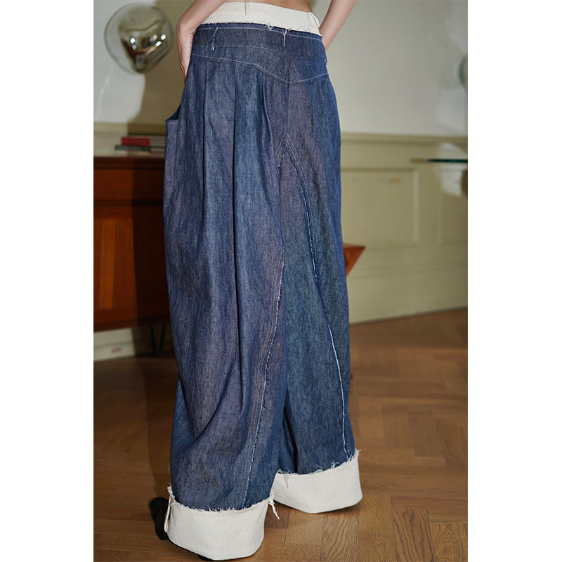 Blue Linen Wide Leg Pants