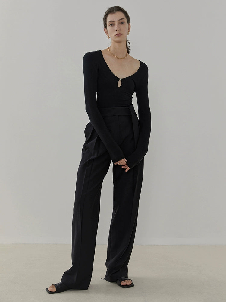 Autumn Wide Leg Black Suit Pants