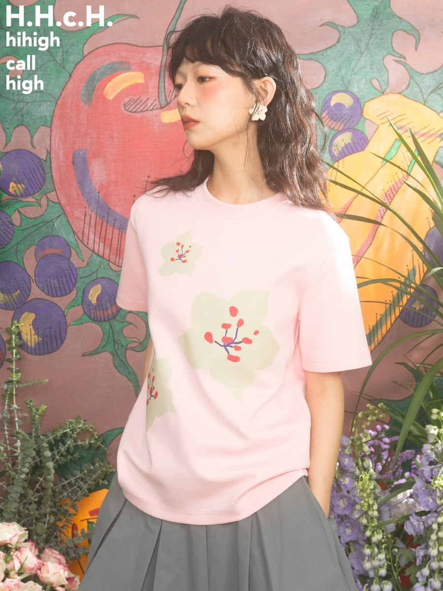 Camiseta suelta de cereza pintada a mano