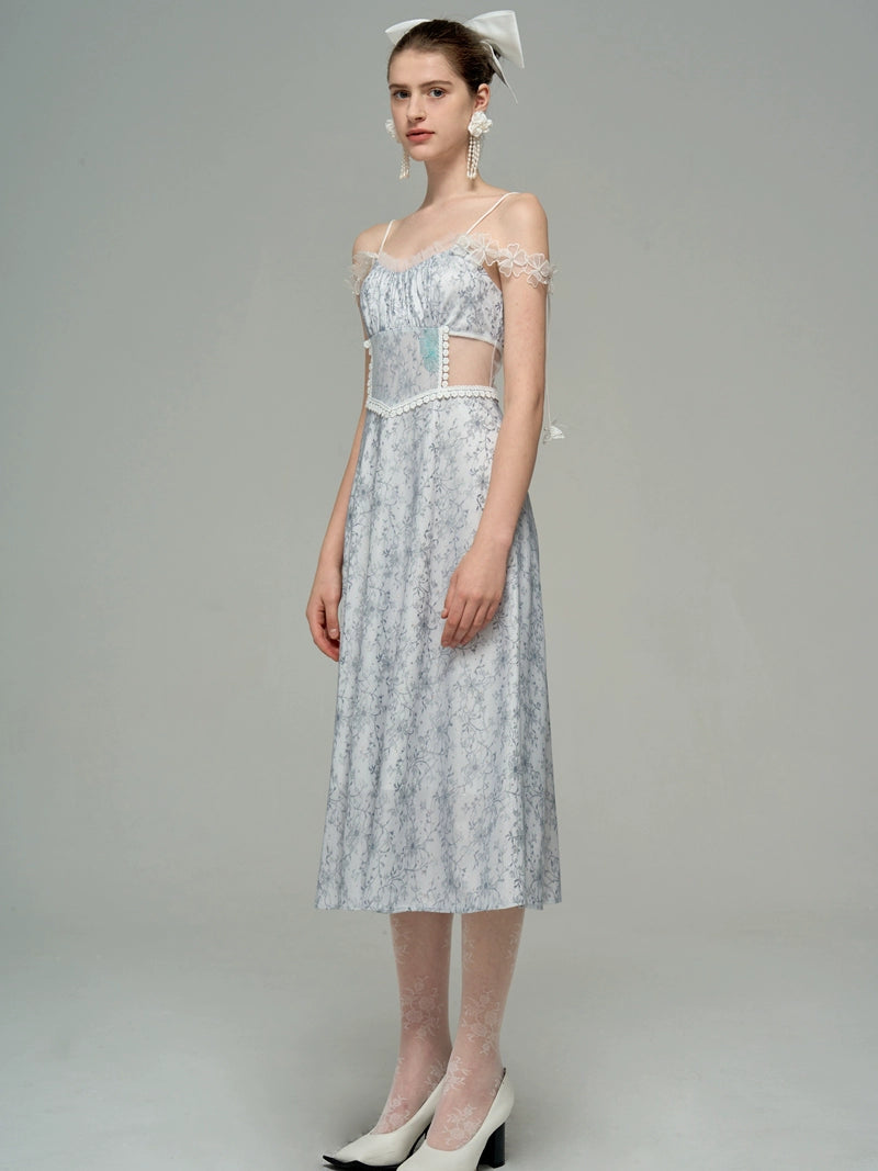 Grey Blue Butterfly Sling Dress