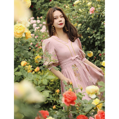 Giovanni Garden Linen Embroidery Dress