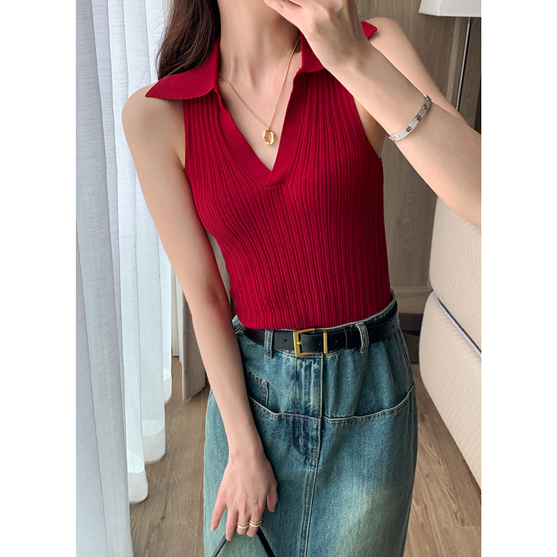 New Chic Slim Sleeveless Polo Neck Tee