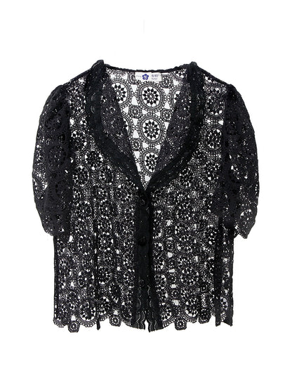 Summer Bubble Sleeve Lace Cardigan