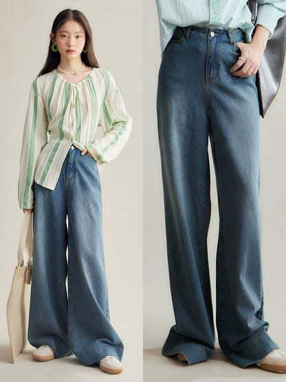 Retro Blue Lyocell Wide Leg Jeans