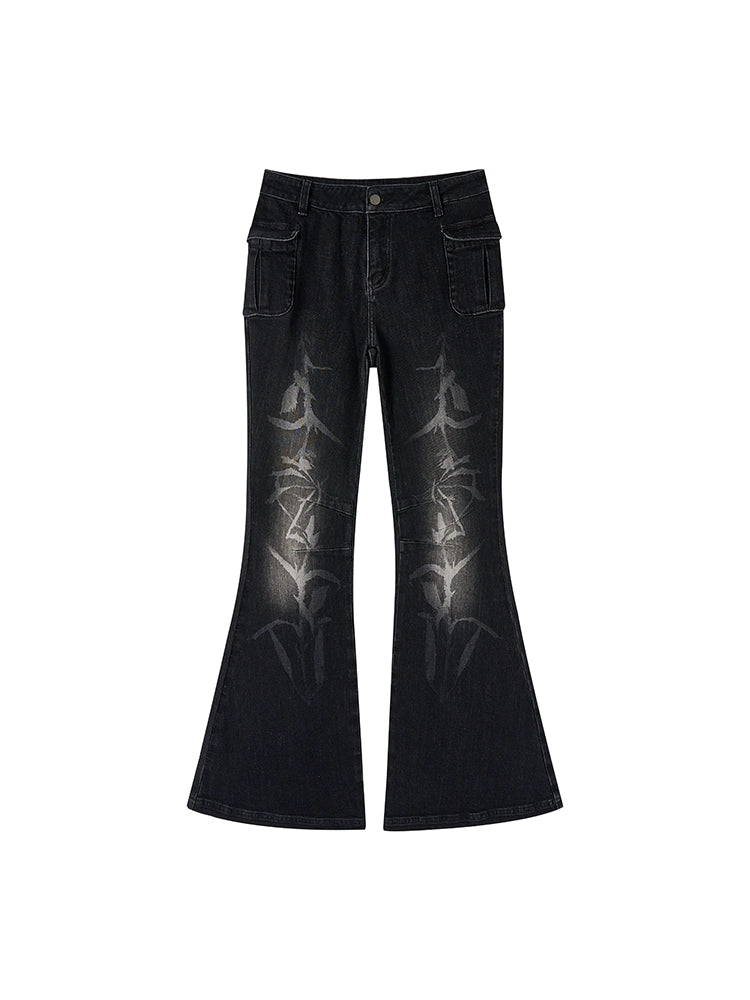 Laser Burnt Slim High Waist Jeans