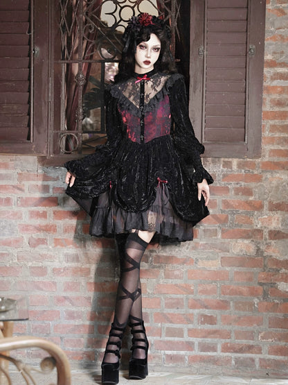 Rose Gothic Velvet Bubble Sleeve Dress