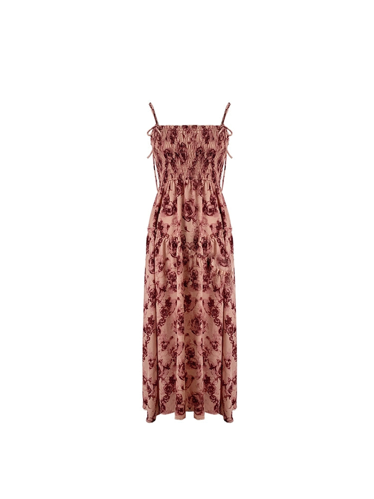 Французское лето: платье из талии с плиссированным талией сухой розовой