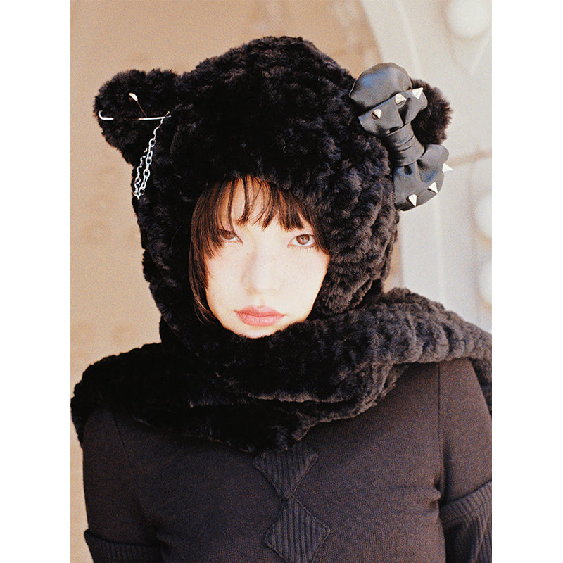 Punk Kitty Plush Scarf Hat Hardware Decoration