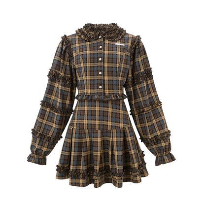 Hazel Vintage Set - Milk Coffee Plaid Outfit