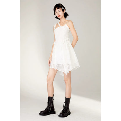 White Lace - Split Sling Short Dress