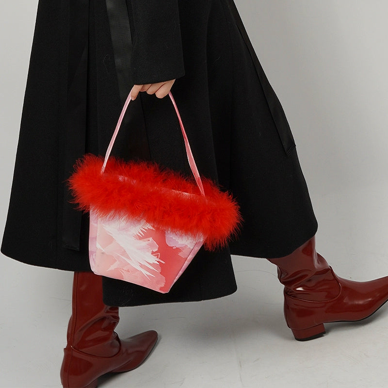 Ostrich Hair Bucket Bag