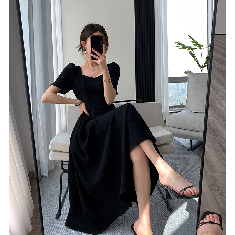 Elegant Black Square Neck Skirt