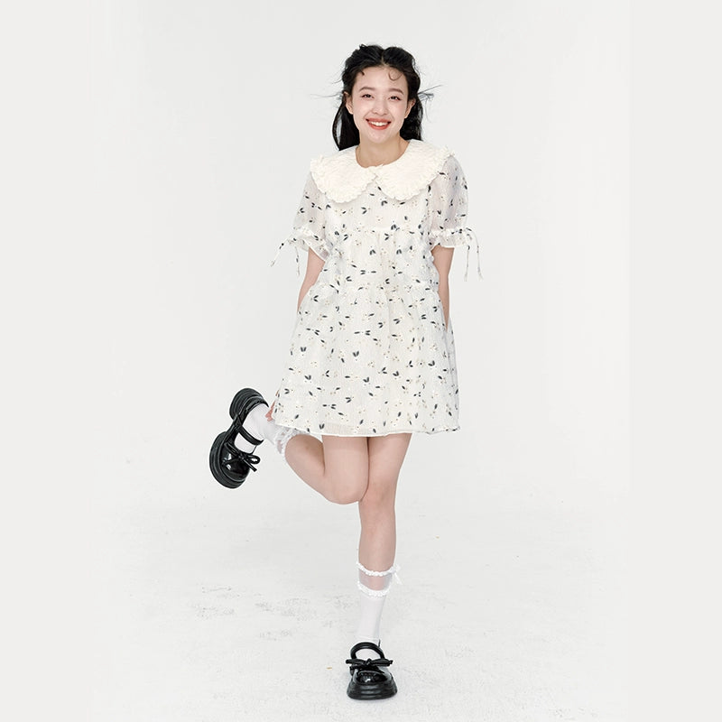 White Fragmented Blossom Dress