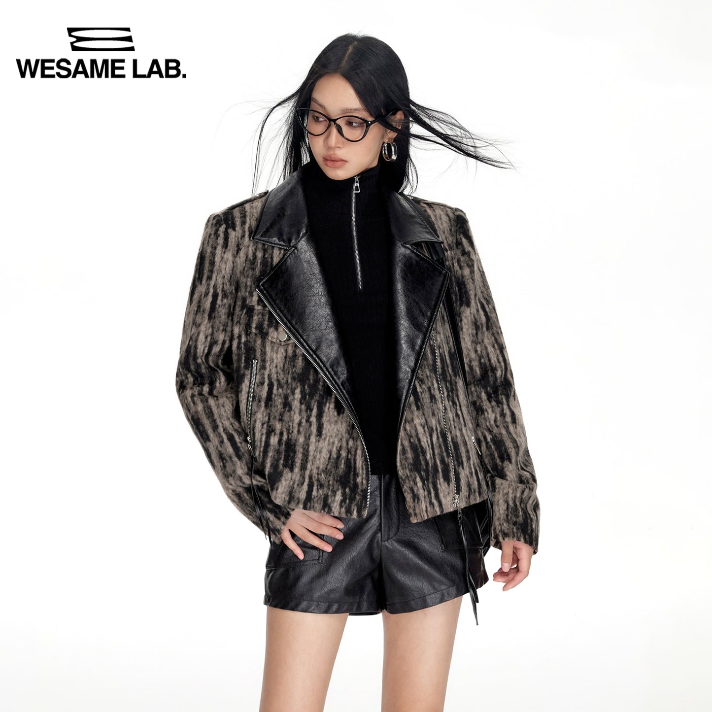 Combinación de lana de otoño e invierno estilo locomotor de cuero estilo de traje de lana colorido abrigo de abrigo de lana para mujeres