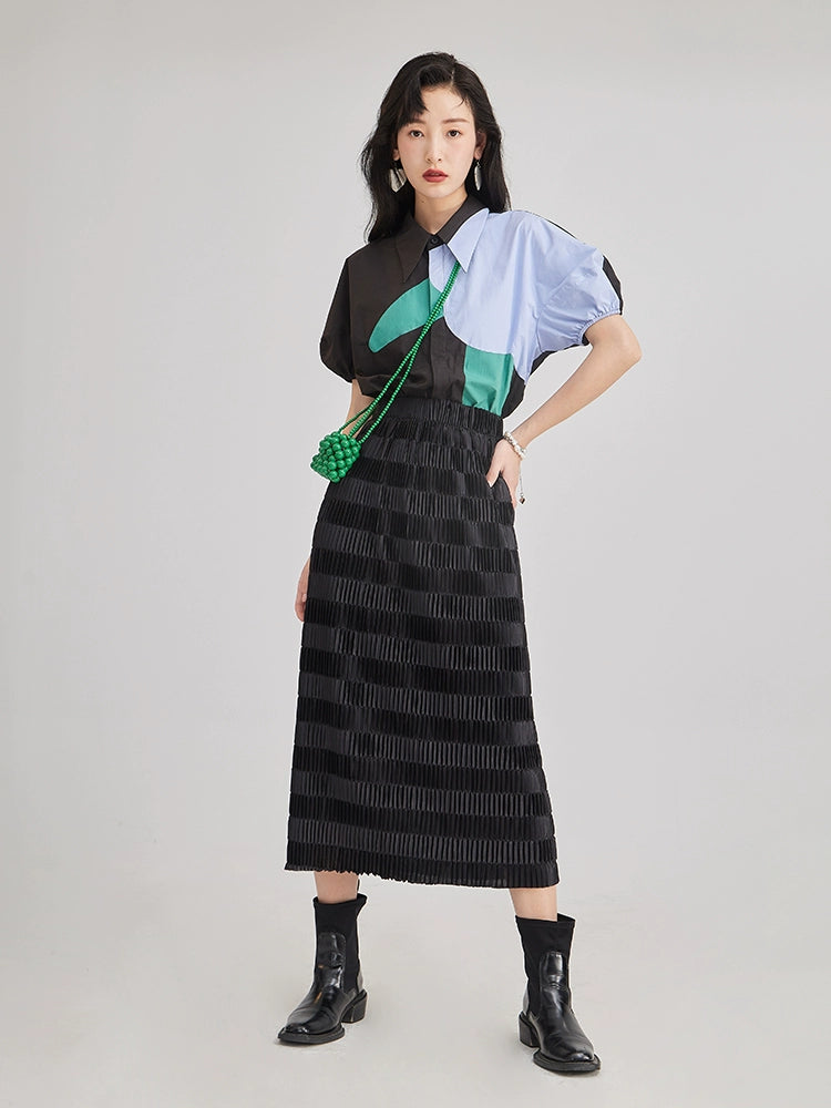 Gradient Autumn Pleated Half Skirt