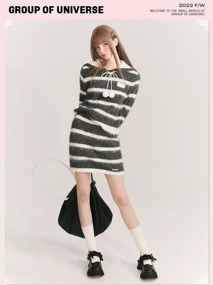 Snow Stripes - Layered Wool Sweater Set for Spring