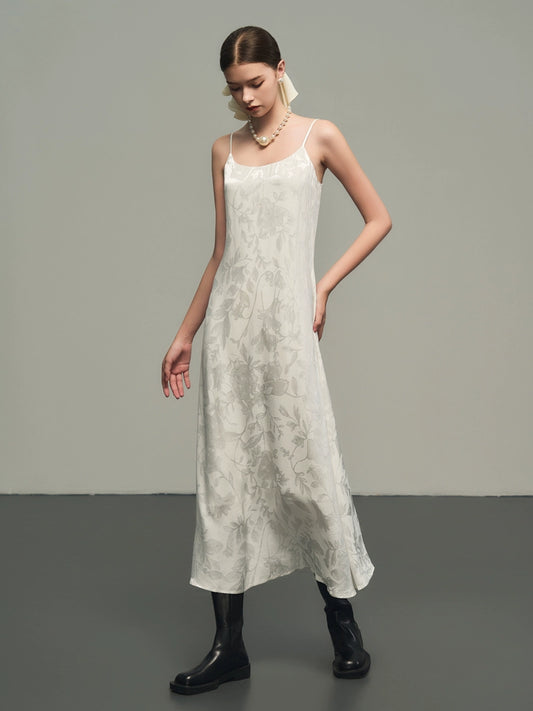White Jacquard Strap Dress