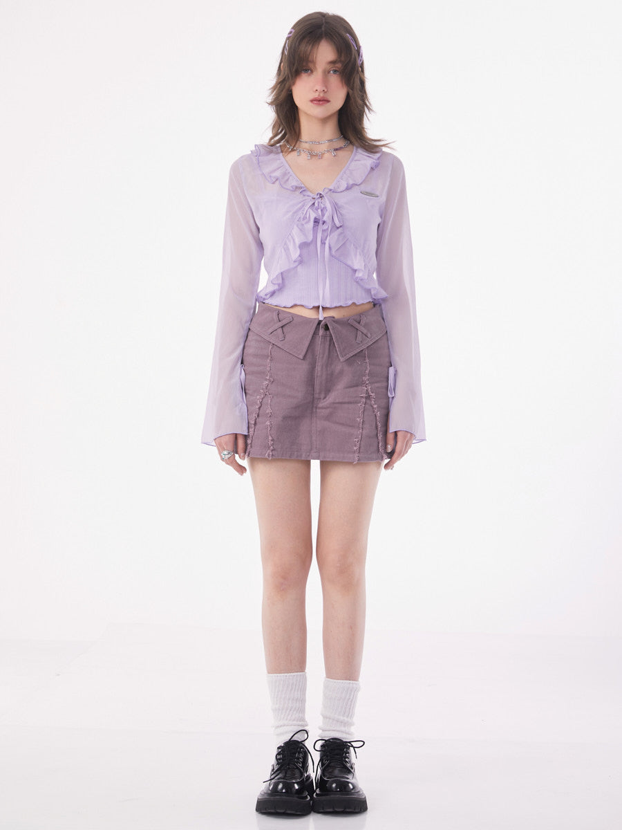 Purple Puffy Pleated Short Skirt