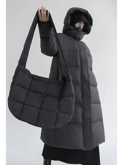 Hooded Mid-Length Down Jacket