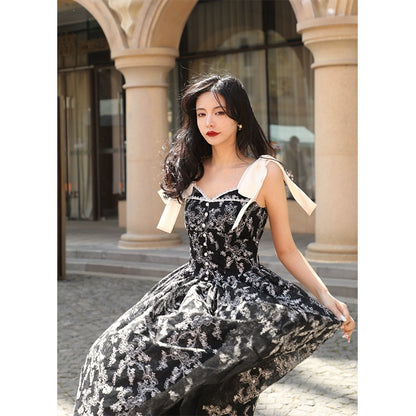 Black and White Keys Lace Waist Summer Dress