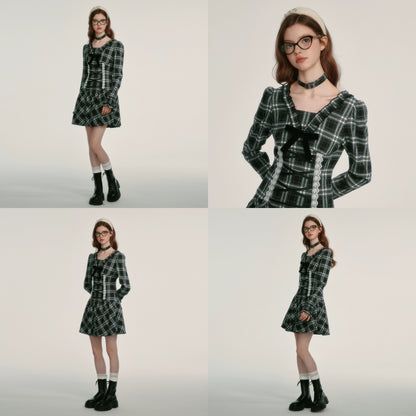 Plaid V-Neck Shirt Dress