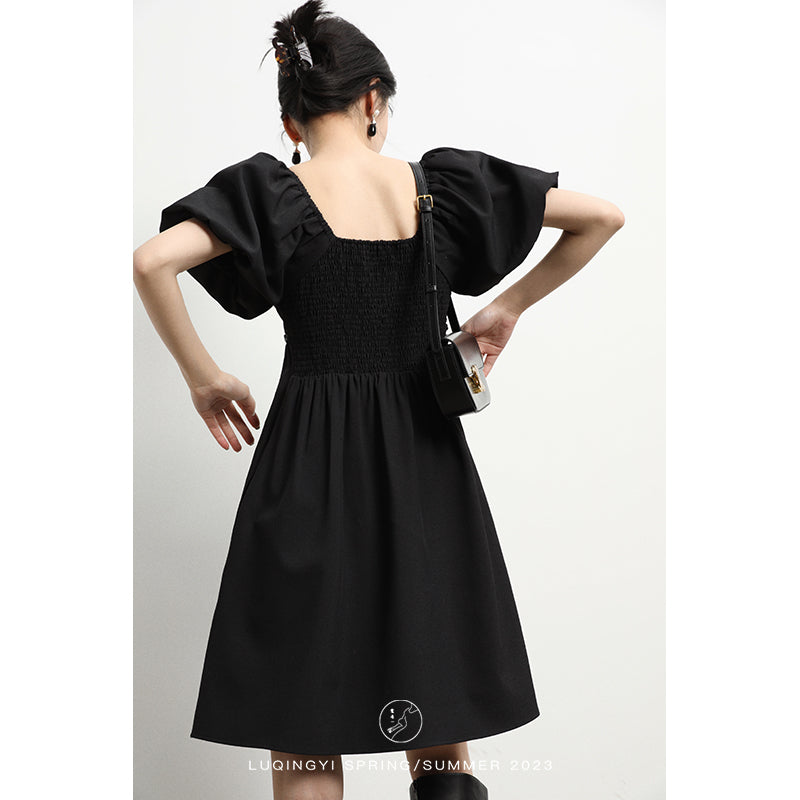 Mystic Noir Puff Sleeve Dress