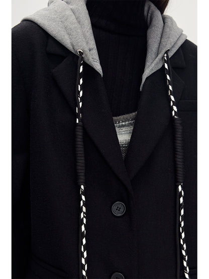 Detachable Hat - Woolen Mid-Length Coat