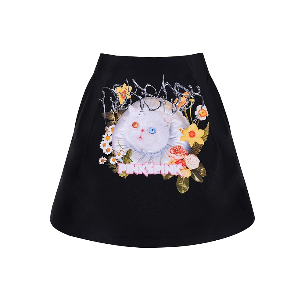 Cat Print Y2K Skirt