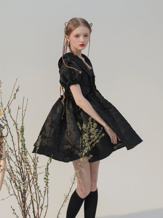 Susie Vintage - Black Jacquard Mini with Doll Collar