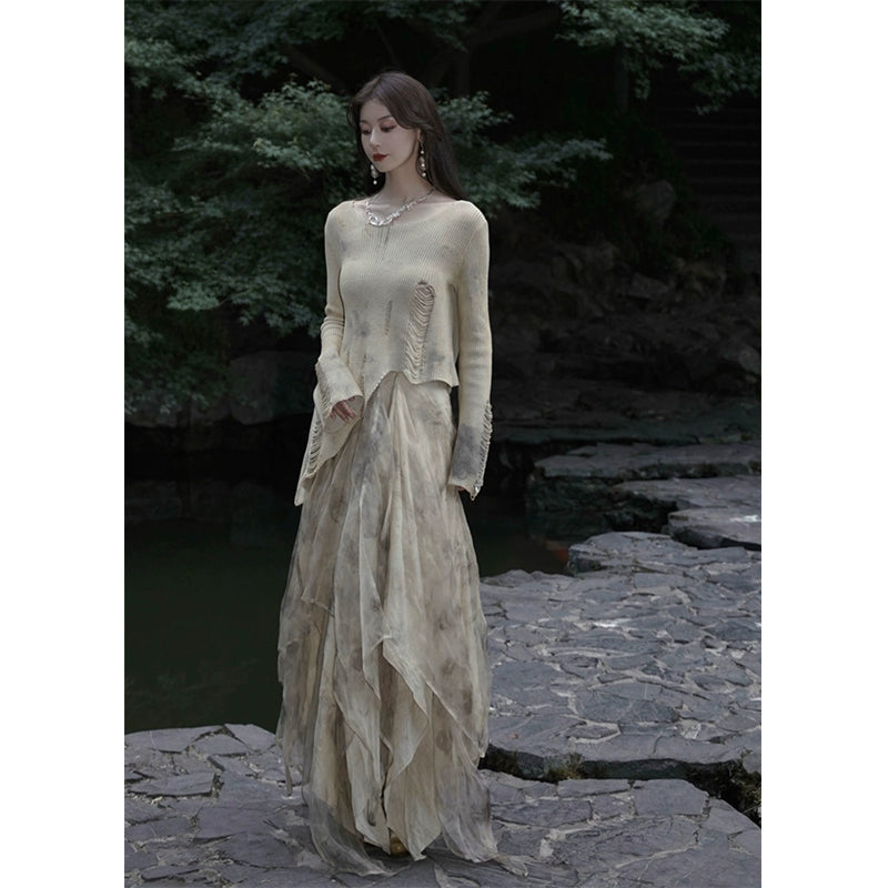 Organza Dyed Autumn Long Gown