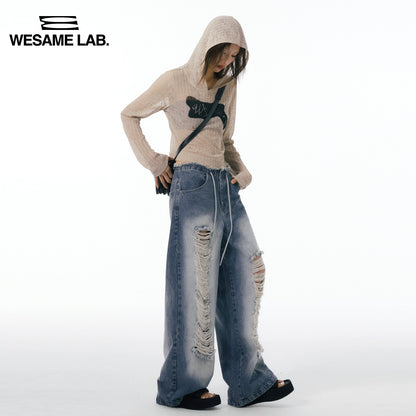 Design original American Street Hole lavé Jeans Pantalon à jambe large de jambe droite pour la jambe droite pour femmes